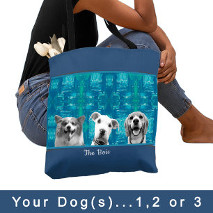 Tote Bag Motif bleu/Photos de chien converties en noir et b