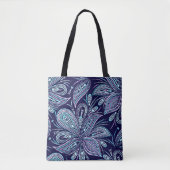 Tote Bag Motif bleu pointillé avec cachemire et perles. Nom (Devant)