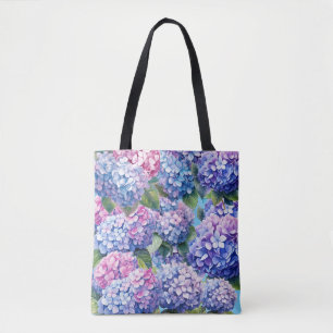 Tote Bag Motif bleu violet rose Hydrangea