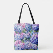 Tote Bag Motif bleu violet rose Hydrangea (Dos)