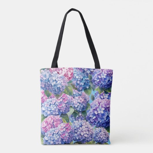 Tote Bag Motif bleu violet rose Hydrangea (Dos)