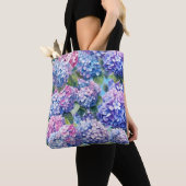 Tote Bag Motif bleu violet rose Hydrangea (De près)
