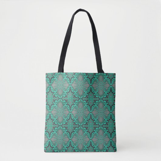 Tote Bag Motif bohème en tranches de grenade, menthe & gris (Devant)