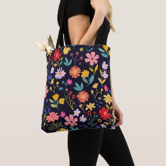 Tote Bag Motif bohémien floral coloré et fantaisiste foncé