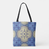 Tote Bag Motif Boho Blue & Gold Tile (Dos)