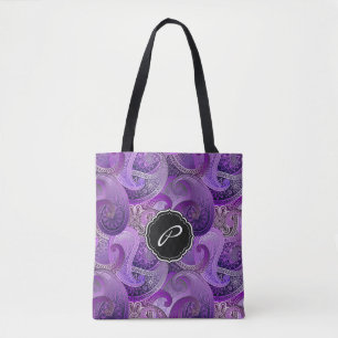 Tote Bag Motif Boho Purple Paisley avec Monogramme