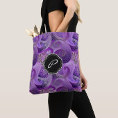 Tote Bag Motif Boho Purple Paisley avec Monogramme (De près)
