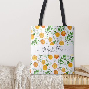 Tote Bag Motif botanique floral d'été citrus orange