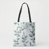 Tote Bag Motif botanique vert monogramme (Devant)