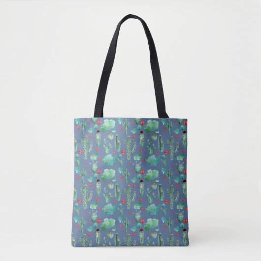 Tote Bag motif cactus et ladybug - arrière - plan bleu (Devant)