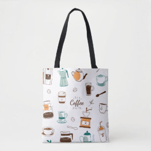 Tote Bag Motif café et café tiré à la main