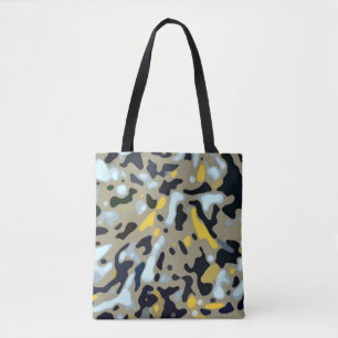 Tote Bag Motif Camo - Jaune Blanc Beige Bleu Noir