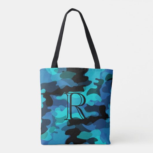 Tote Bag Motif Camouflage ton bleu avec Monogramme (Dos)