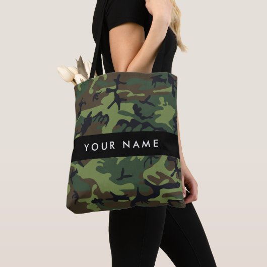 Tote Bag Motif Camouflage Vert, Votre nom, Personnaliser (De près)