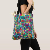 Tote Bag Motif carré géométrique en mosaïque colorée (De près)