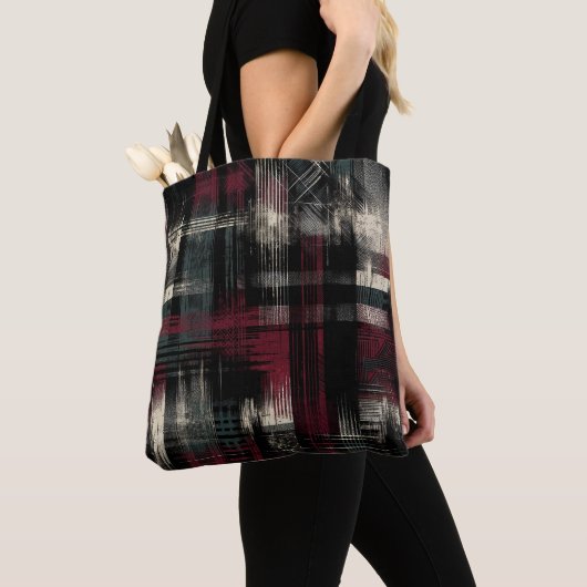 Tote Bag Motif carreau de grunge alternatif dévasté (De près)