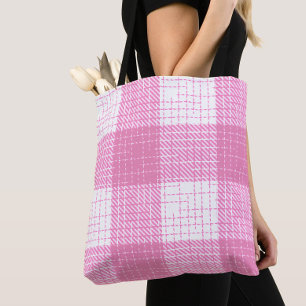 Tote Bag Motif carreaux à carreaux gras rose et blanc