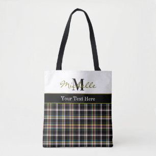 Tote Bag Motif carreaux tartan moderne vert olive