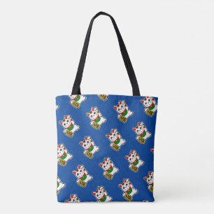 Tote Bag Motif chanceux japonais bleu de chat