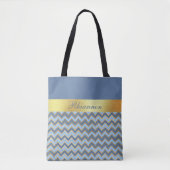 Tote Bag Motif Chevron Or Et Bleu Ardoise - Personnalisé (Devant)