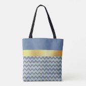 Tote Bag Motif Chevron Or Et Bleu Ardoise - Personnalisé (Dos)