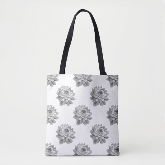 Tote Bag Motif Chrysanthemum - Monochrome et blanc (Devant)
