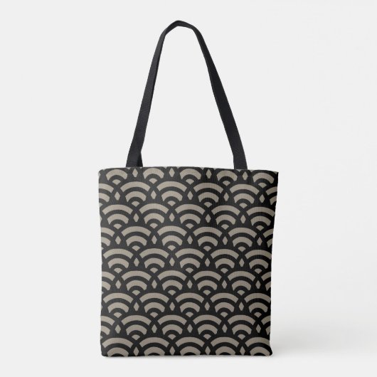 Tote Bag Motif circulaire Abstrait en noir et beige (Dos)