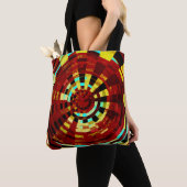 Tote Bag Motif circulaire Brown rouge rouge bleu jaune rétr (De près)