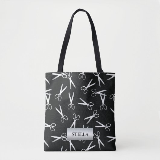 Tote Bag Motif ciseaux argent | Nom personnalisé (Devant)