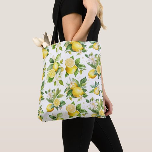 Tote Bag Motif citron, Fleurs de citron, Feuilles, Citrus (De près)