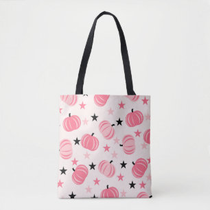 Tote Bag Motif Citrouille rose avec étoiles