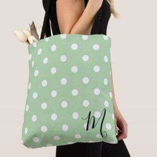 Tote Bag Motif Classique à Points Verts pour les Courses