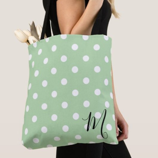 Tote Bag Motif Classique à Points Verts pour les Courses