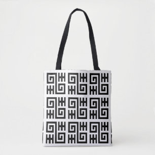 Tote Bag Motif clé moderne de méandre noir et blanc Fourre-