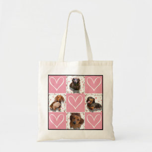 Tote Bag Motif Cœurs Patchwork avec Collage de Photos Perso