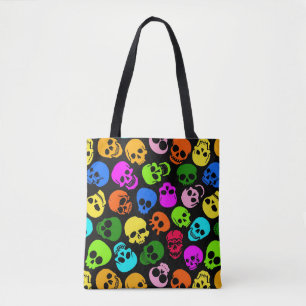 Tote Bag Motif coloré de crânes dans le noir