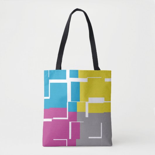 Tote Bag Motif cool violet bleu jaune gris (Devant)