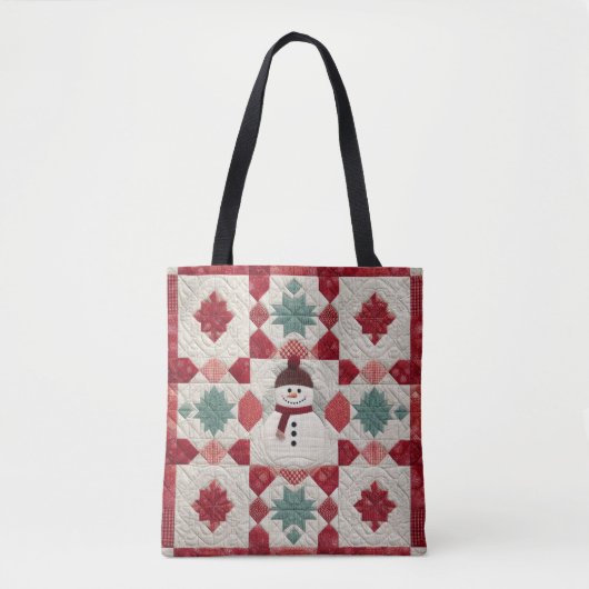 Tote Bag Motif courbé Snowman Rouge Blanc Vert (Devant)