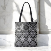 Tote Bag Motif Damas noir et blanc avec Monogramme