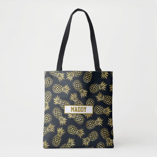 Tote Bag Motif d'ananas bleu marine (Devant)