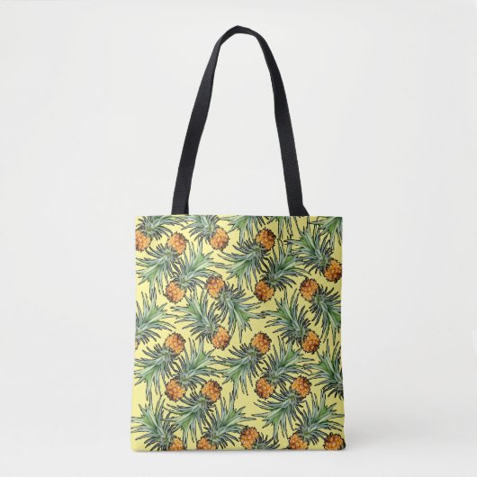 Tote Bag Motif d'ananas tropical sur jaune (Devant)