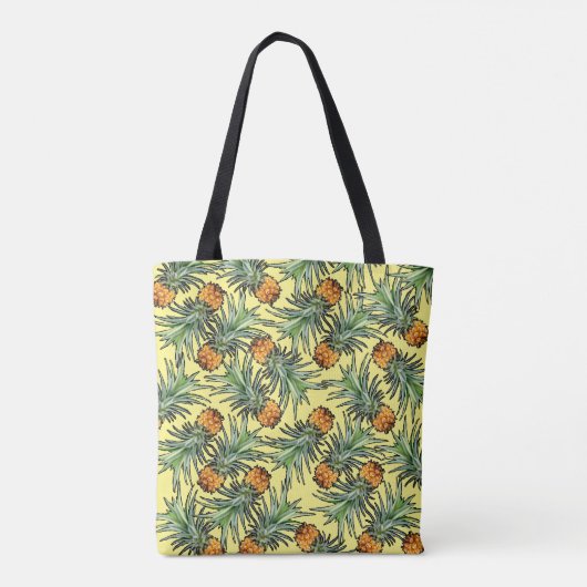 Tote Bag Motif d'ananas tropical sur jaune (Dos)