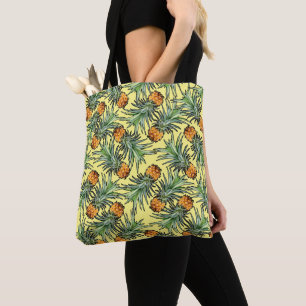 Tote Bag Motif d'ananas tropical sur jaune