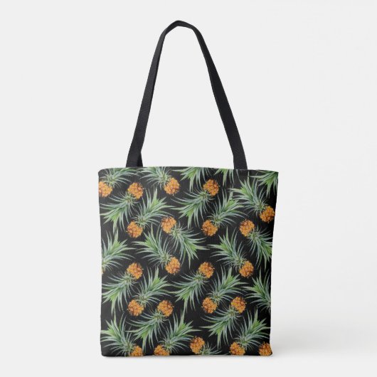 Tote Bag Motif d'ananas tropical sur noir (Dos)