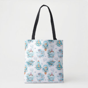 Tote Bag Motif d'aquarelle de la belle baleine nautique