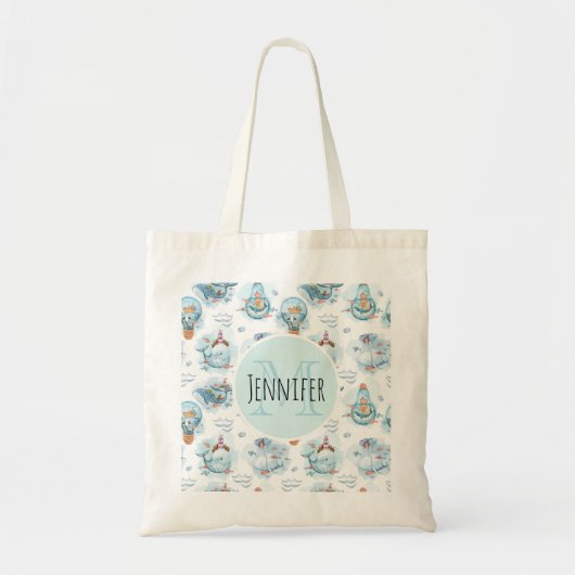 Tote Bag Motif d'aquarelle de la belle baleine nautique (Devant)
