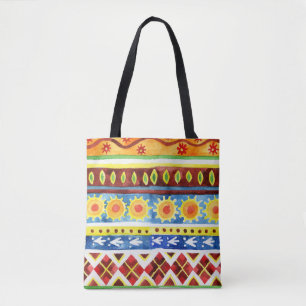 Tote Bag Motif d'aquarelle ethnique peint à la main
