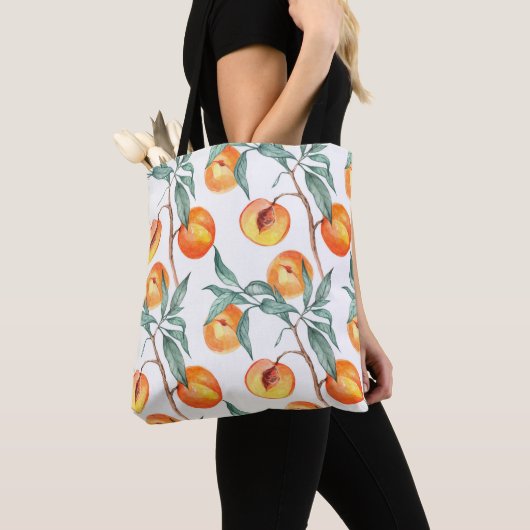 Tote Bag Motif d'aquarelle transparente avec pêches sur un (De près)