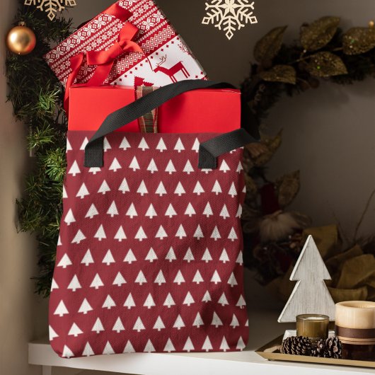 Tote Bag Motif d'arbre de Noël | Géométrique Scandi Rouge f