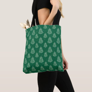 Tote Bag Motif d'arbre de Noël vert et blanc